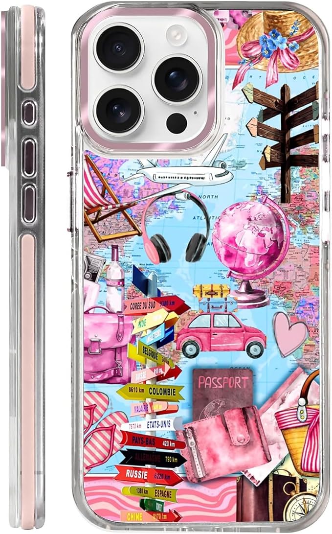 Case for iPhone 15 Pro Max,[Compatible with MagSafe],Cover Holiday Trip World Map Phone Case Design，for Women Girls Magnetic Clear Cover - Slim, Sleek, & Shockproof Protection