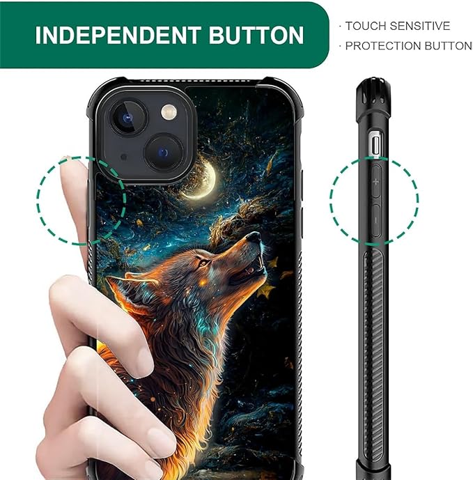 for iPhone 15 Plus Case, Star Cave Hungry Wolf Pattern Graphic Design Girl Boy Soft Silicone Hard Acrylic Shock Protection for iPhone 15 Plus