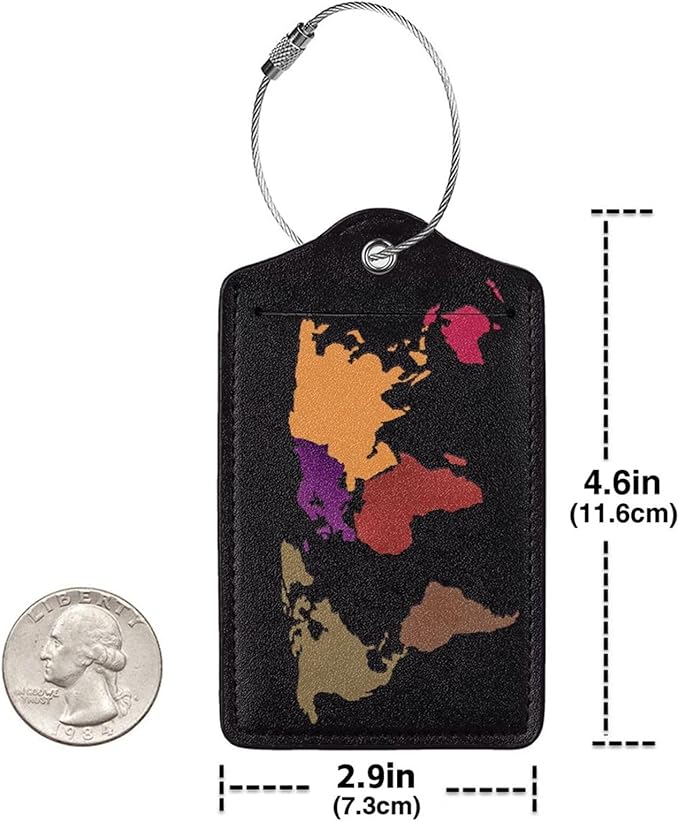 World Map Luggage Cover for Suitcase and Luggage Tag Combination, Elastic Washable Anti-Scratch Protector, Travel Birthday Gift for Men Women (L 26-28 Inch Luggage)