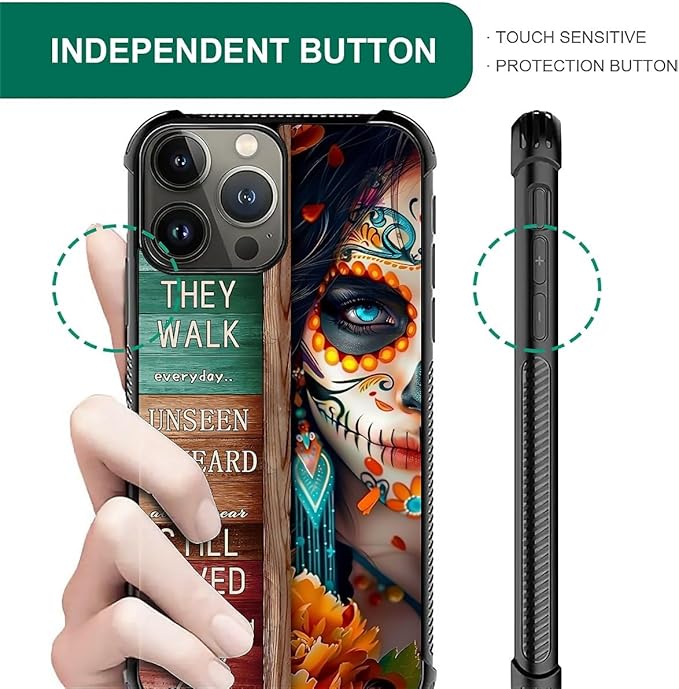 for iPhone 16 Pro Max Case, Sugar Skull Day of Death Halloween Pattern Graphic Design Girl Boy Soft Silicone Hard Acrylic Shock Protection for iPhone 16 Pro Max