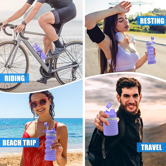 ONTA Collapsible BPA Free Silicone Water Bottle, 20oz - Portable, Leakproof, Easy Clean, Shatter Resistant, Travel Friendly