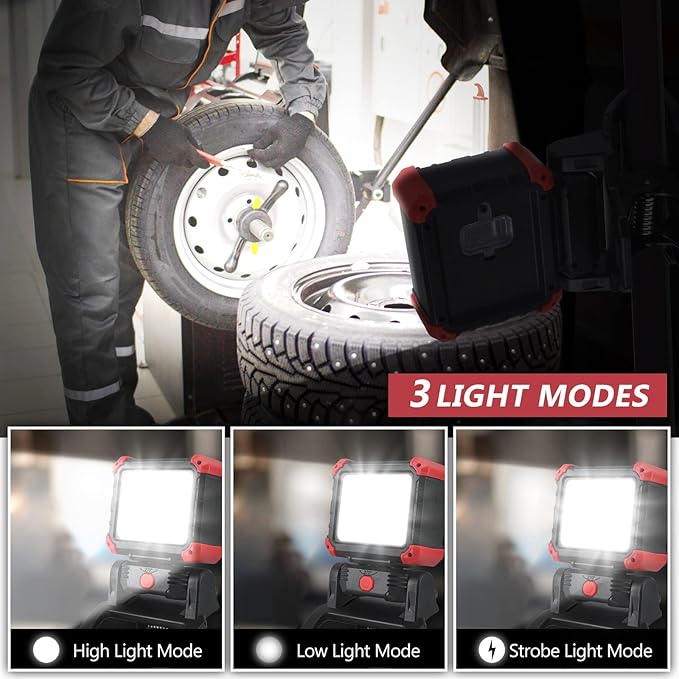 Tresda LED Rechargeable Work Light with Clamp, 2100LM Super Bright COB Magnetic Work Light with 3 Light Modes, 270° & 180° Rotation, Waterproof, Perfect for BBQ, Jobsite, Workshop, Car Repairing