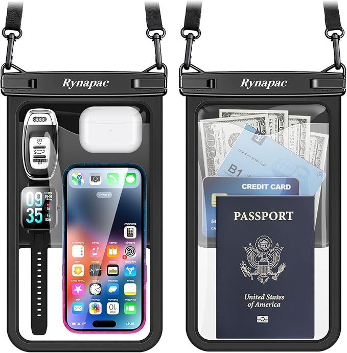 Rynapac Large Waterproof Phone Pouch [Up to 10"] - 2 Pack IPX8 Waterproof Phone Case for iPhone 17 16 15 Pro Max Galaxy S26 Ultra, Touchscreen & Underwater Photography, Beach Cruise Essentials 2026
