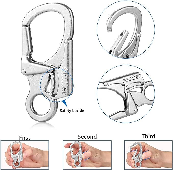 Ahiller Carabiner Clip, Double Anti-Misopening Locking Design, 3" Zinc Alloy Heavy Keychain for Outdoor Camping Hiking, Key Ring Clip