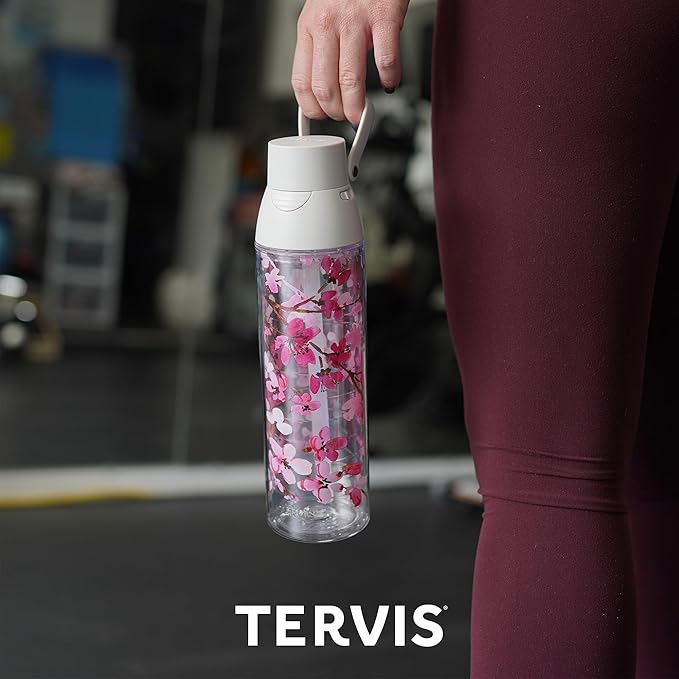 Tervis Venture Lite Clear & Colorful Lidded Made in USA Double Walled Insulated Tumbler Travel Cup Keeps Drinks Cold & Hot, 24oz Water Bottle, White Lid
