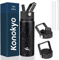Konokyo 18 oz Insulated Water Bottle Stainless Steel Sport Bottles with 3 Lids,Marble Midnight