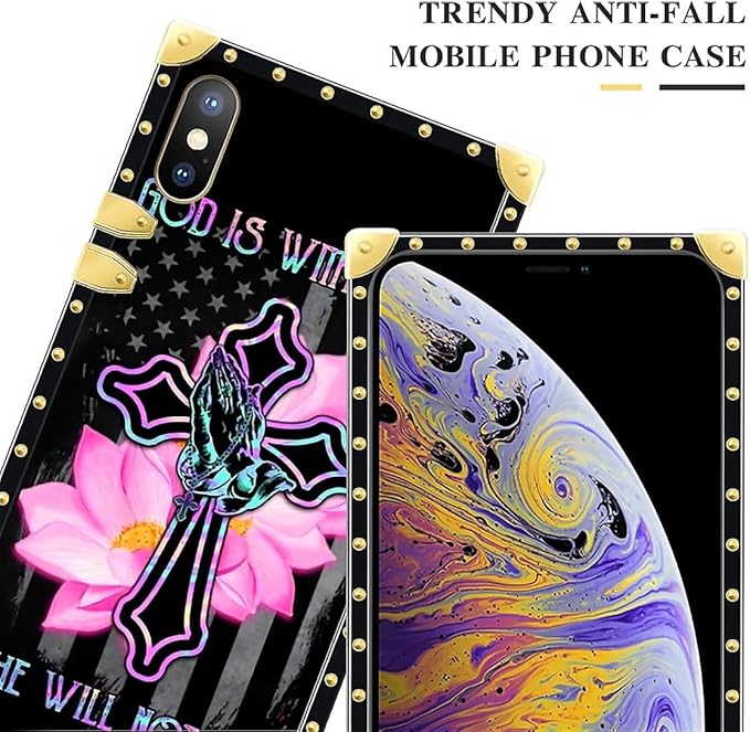 Compatible with iPhone XR Case, Praying Cross Hands Luxury Golden Decoration for Girl Women Soft TPU Shockproof Protective Hard PC Back for iPhone XR