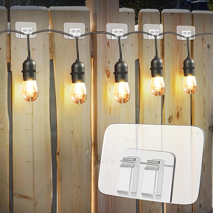 Hooks for Outdoor String Lights Clips: Heavy Duty Cable Clips with Waterproof Adhesive Strips for Hanging Christmas Light - Outside UV-Resistant Clear Sticky Cord Holders Rope Organizer (180)