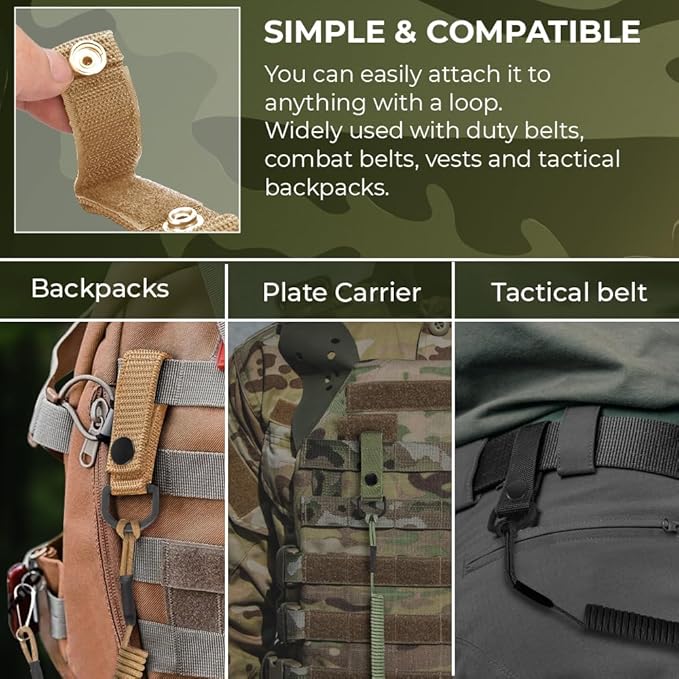 TECEUM Tactical Pistol Lanyard – 3+ Colors – Equipment Accessories for Military, Police, Security & Personal Use – Spring Safety Strap with D-Ring Keeper – Anti-Loss Elastic Coil for Belt or MOLLE