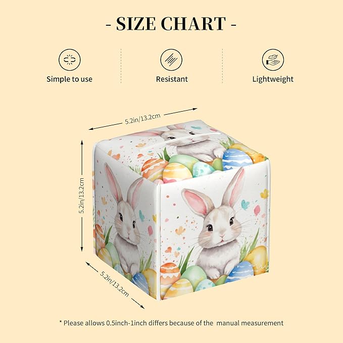Tissue Box Cover Square,Cute Easter Rabbit and Eggs Tissue Box Holder Waterproof Leather Facial Paper Case Modern Home Decoration for Bedroom Dresser Night Stand Office Desk