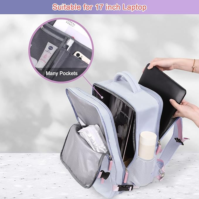 Sinaliy Carry on Backpack, Waterproof 17 Inch Laptop Backpack for Women, Flight Approved Backpack for Travel, College, Work