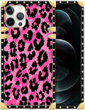 Compatible with iPhone 12 Pro Max Case, Pink Black Leopard Luxury Golden Decoration for Girl Women Soft TPU Shockproof Protective Hard PC Back for iPhone 12 Pro Max