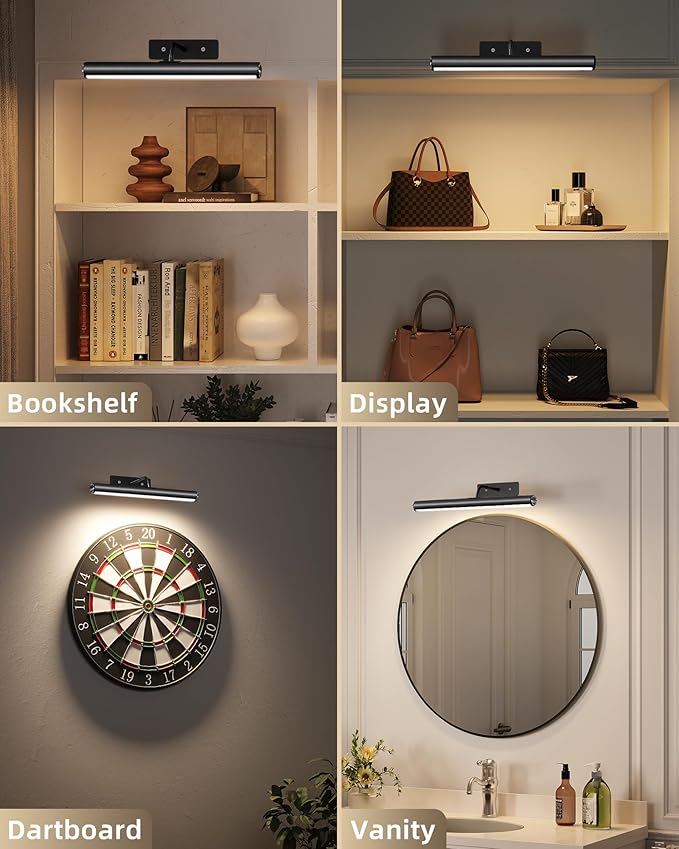 EZVALO 16in Picture Lights for Wall, Rechargeable 6000mAh Cordless Art Lights with Remote, 3 Color Temperatures LED Painting Lights for Artwork, Frames, Gallery (Black, 2Pack)