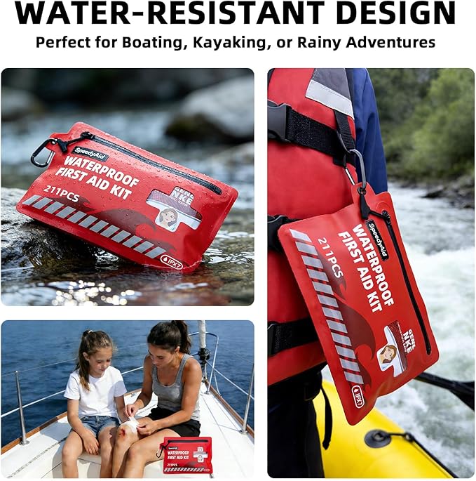 211 PCS Waterproof First Aid Kit, IPX7 Rated Dry Bag with Airtight Zipper, Portable Emergency Medical Supplies for Hiking, Boating, Swimming, Camping & Outdoor Activities