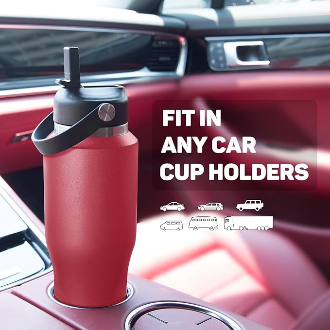 ABOTOCUP 32oz Insulated Water Bottle Keep Cold 24h&Hot 12h, Double Wall Vacuum Insulated Water Bottles with Straw/Spout Lid, Stainless Steel Water Bottles that Fit in Any Car Cup Holder, Leak-proof
