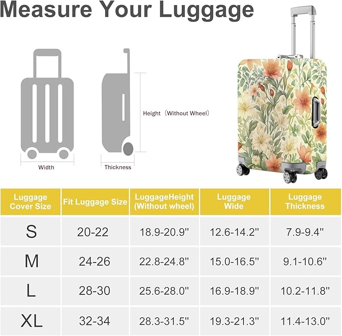 ANNA QUEEN Floral Botanical Luggage Cover, Vintage Flower Suitcase Protector, Washable Stretchable Travel Cover for 20-22 Inch Luggage