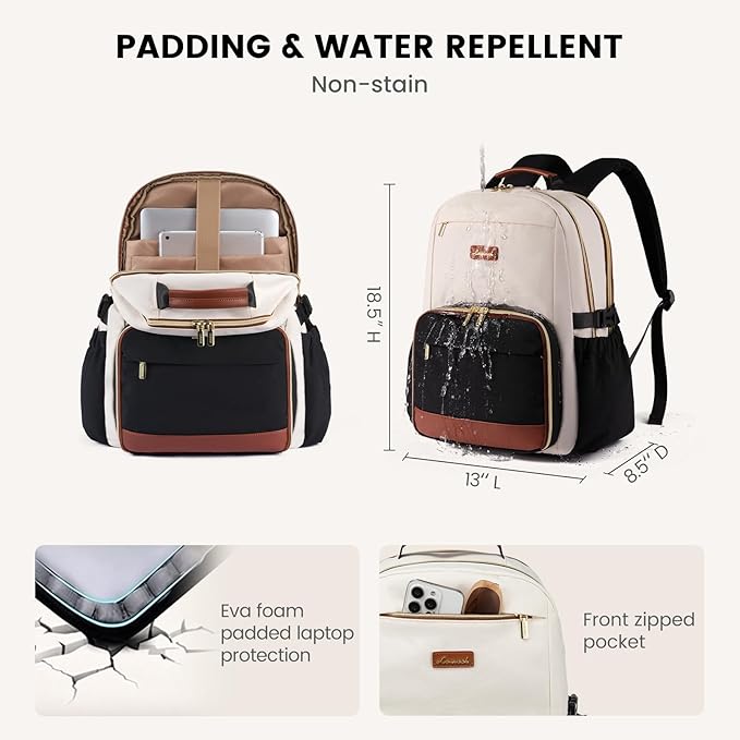 LOVEVOOK Lunch Backpack with Lunch Compartment,17 Inch Laptop Work Travel Insulated Cooler Backpack,Waterproof College Teacher Lunch Bag Box,Gifts for Men Women,White-Bean Green-Dark Olive Green
