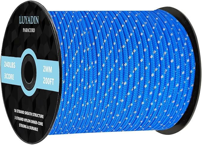 Reflective Paracord 240lb - Diameter 2mm Micro Utility Cord -3 Strand Parachute Spool Cord - 100ft 200ft,Paracord for Camping,Hiking,Fishing,Outdoor and DIY