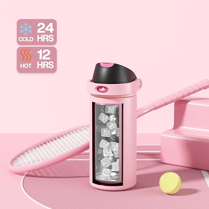 POWCAN 18 oz Insulated Water Bottle for Women: 2-in-1 Push-Button Spout & Quick-Flip Straw, Leakproof, Cold 24Hrs, Fits Car Cup Holder, Stainless Steel Cup for Sports, Camping, Gift (Polka Whimsy)