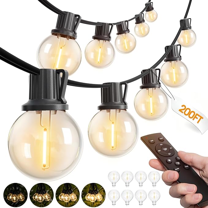 addlon 200FT Outdoor String Lights G40 with Remote Control Dimmable Patio Globe LED 108 Bulbs Waterproof Shatterproof, Hanging Outside Lighting for Backyard Garden, Deck, Balcony, Porch, Café, Bristo