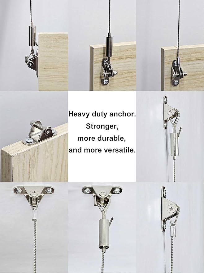 2 Sets Adjustable Hanging Wire Kit, Stainless Steel Multipurpose Suspension Wire Cable with Hook, Heavy Duty Anchor for Furniture, Light, Lamp, Picture, Mirror Secure to Wall or Ceiling, 20in