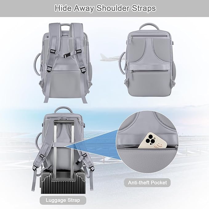 Sinaliy Travel Backpack for Women & Men, 40L Carry-On, 17-Inch Laptop, Waterproof, College Bookbag, Flight Approved