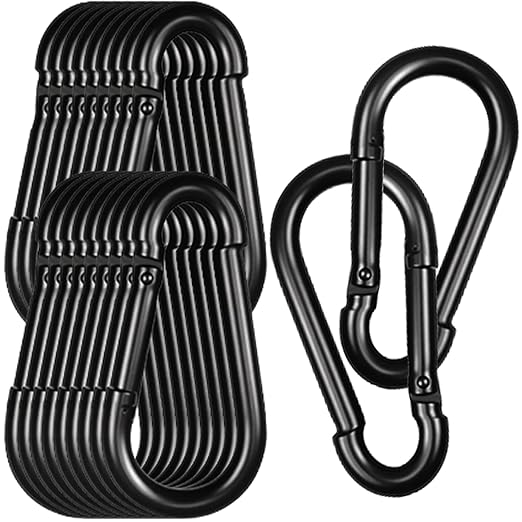 Black Carabiner, Heavy Duty Galvanized Steel Spring Snap Hook Carabiner Clips with 1350LBS Holding Capacity, Ideal for Outdoor, Hammock, Swing and Travel (20PCS M10 3.9Inch)