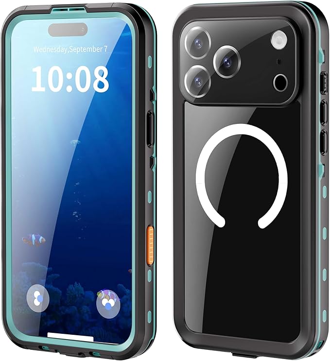 Compatible for iPhone 17 Pro Max Case 6.9" Waterproof 【Compatible with Magsafe 】【IP68 Underwater】 Clear Magnetic Built-in Screen Protection Lanyard Diving Swim Dustproof Shockproof Blue