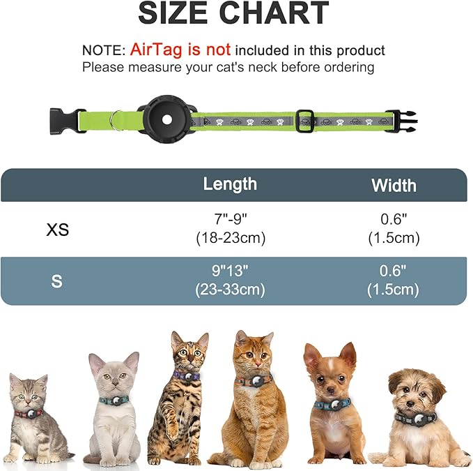 Reflective AirTag Cat Collar, Integrated Cat Tracker Collar with Air Tag Holder and Bell, Safety Elastic Band Cat GPS Collars for Girl Boy Cats, Kittens and Puppies (Olive,XS)