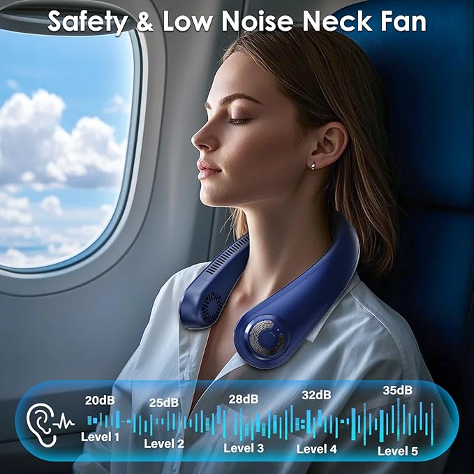 Portable Lightweight Neck Fan with Neck Support, Birthday Gifts for Men Women Dad Mom, Rechargeable Personal Wearable Cooling Neck Fans for Hot Flashes, Disneyland, Travel, Camping Essentials