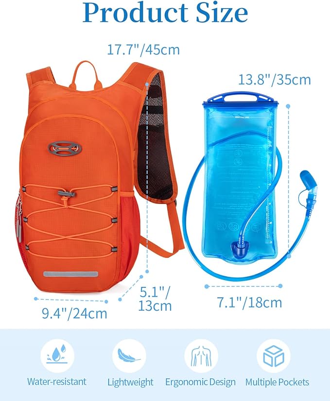 Hydration Backpack with 2L Water Bladder, Hiking Water Backpack for Men Women with Phone Pocket and Helmet Holder