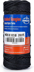 HONGDA Braided Tarred Bank Line Braided Nylon Twine, 318 Feet #24 Bank Line, Black Tarred String 1.85mm for Trotline, Construction, Gear Tying, Jungle Survival