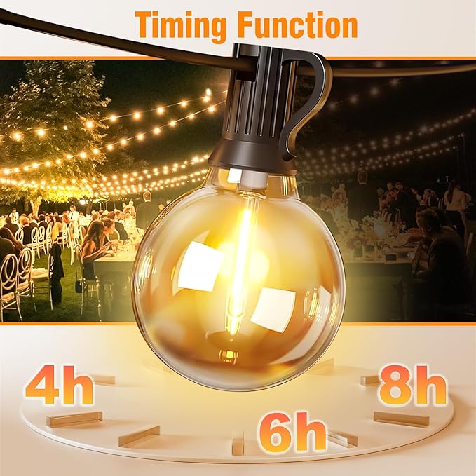 Nisocy Solar String Lights Outdoor Waterproof with Remote & Timer, LED Shatterproof G40 Bulbs, Solar Powered Patio Lights for Christmas, Winter Decor, Backyard, Porch, Garden, Wedding (50FT)