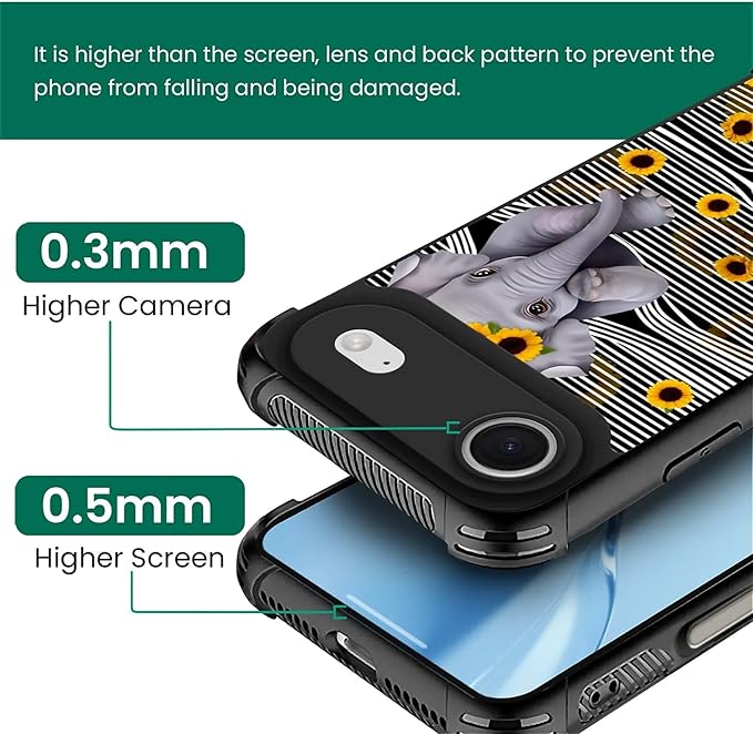 for iPhone 17 Air Case,for MagSafe Graphic Design for Girl Boy Soft Silicone Hard Acrylic Shock Protection Designed for iPhone 17 Air Cute Little Elephant Sunflower White Line Art Pattern