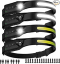Nessciera Rechargeable LED Headlamp, 400 Lumens, 230° Wide Beam, USB-C, IPX4, 5 Modes — Lightweight, Adjustable Headband; Hard Hat Clips for Camping, Hiking, Running, Repairs & Gift (4 pack, Black)