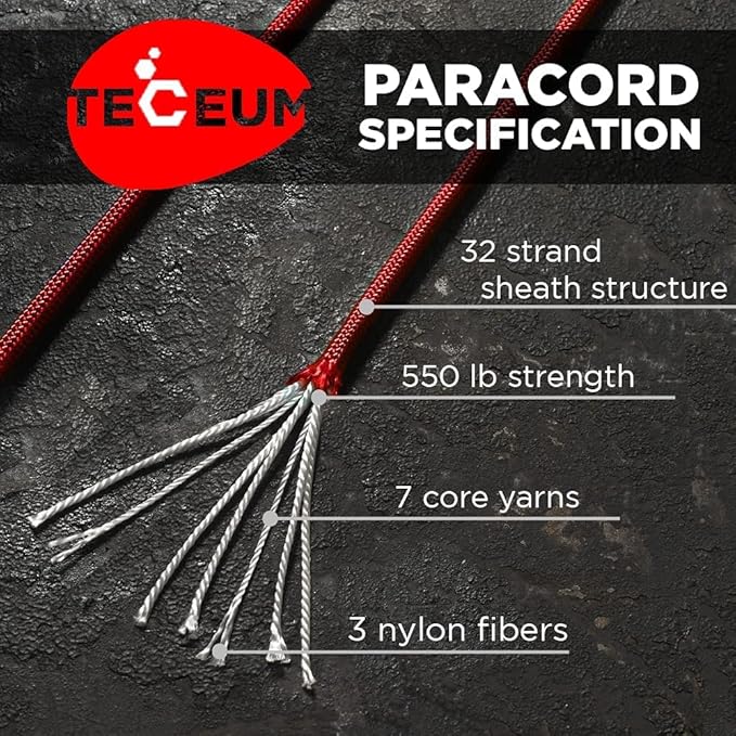 TECEUM Reflective Paracord Rope 1000 – 1000ft/200ft/100ft/50ft – 40+ Colors – Glow in The Dark – para Cord – Utility Rope for Survival, Hunting & Camping Gear – Nylon String, Camping Rope, Tent Cord