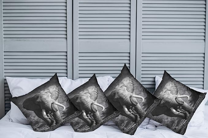 Ambesonne Elephant Throw Pillow Cushion Case Pack of 4, Majestic Elephant Bull Approaching Photo Exotic Wild Habitat Mammal Art Print Safari, Modern Accent Double-Sided Digital Printing, 16", Dimgrey