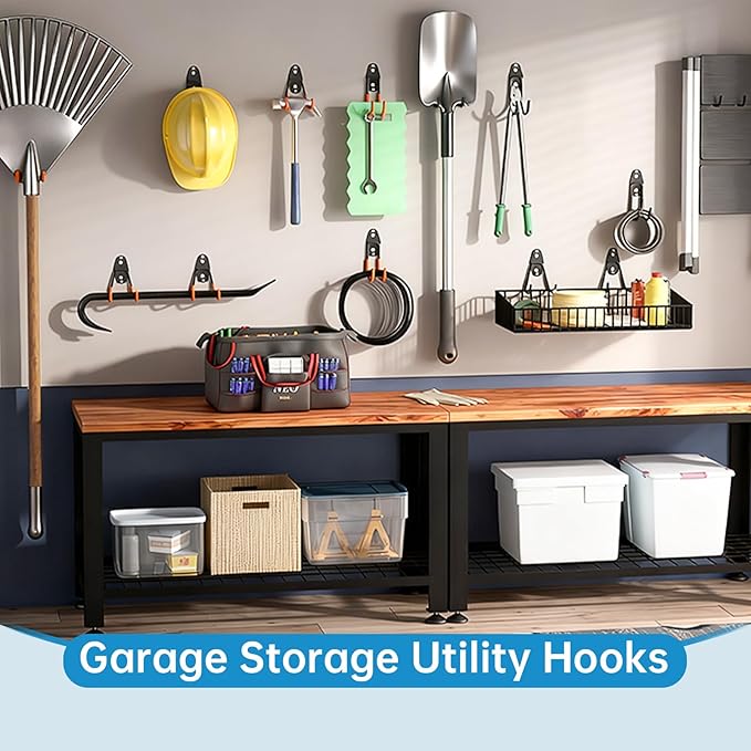 GeeWatom 2 Pack Garage Storage Utility Hooks，Garage Garden Tool Organizer，Steel Wall Mount Hooks, Garden Small U Hooks (Orange)