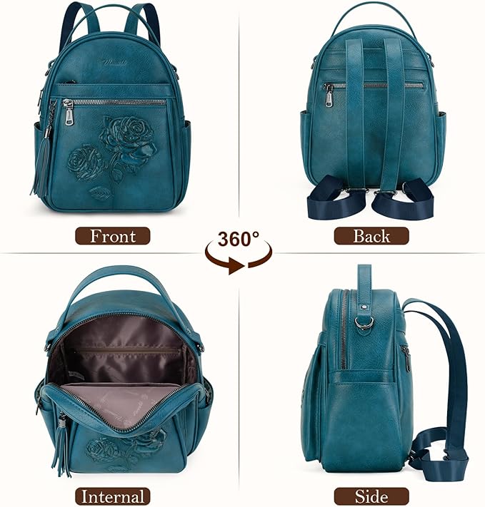 Mini Backpack Purse for Women,Embossed Vegan Leather Small Backpack Fashion Backpacks Daypacks Shoulder Handbag (Peacock-Blue)