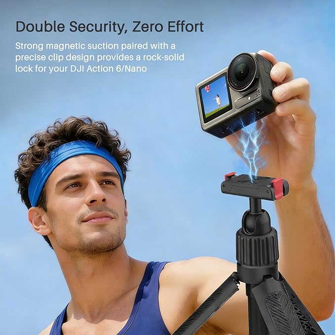 40cm/15.75'' Selfie Stick Tripod for DJI Osmo Action 6 & Nano Accessories, 360° Adjustable Extended Pole Tripod Stand w Magnetic Mount, Ultra-Lightweight Handle Grip Monopod for Vlogging