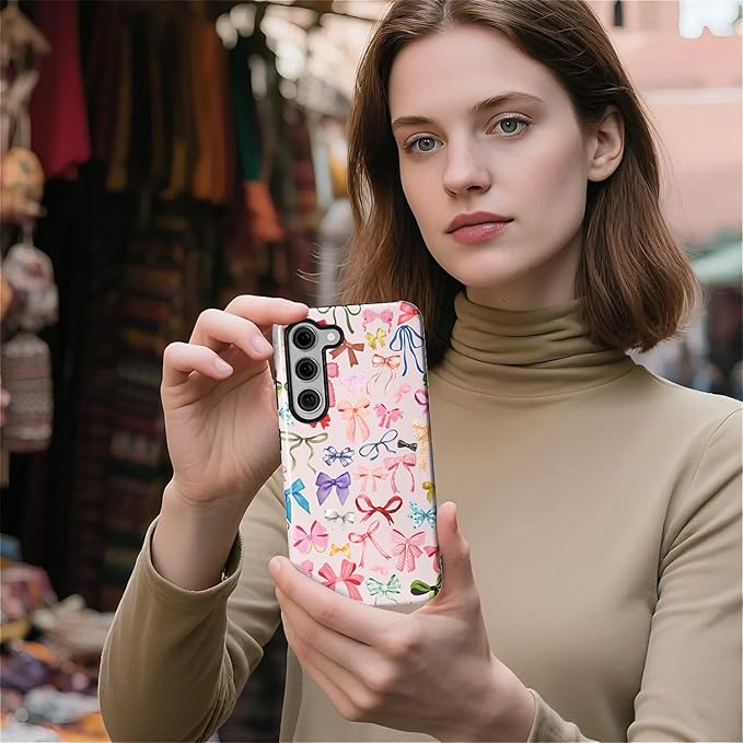 for Samsung Galaxy S23 Plus Case,HL2 Aesthetic Color Bow Tie Hybrid 2 Layer Hard Shell Silicone Protective Pattern Design Case