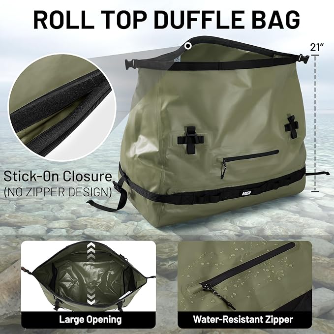 MIER Waterproof Duffel Bag Motorcycle Dry Bag Backpack Large Roll-Top Heavy Duty Dry Duffle Bags for Kayaking Camping Boating Gym Beach Cruise Ship, 60L/80L