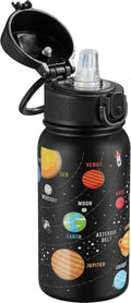 OLDLEY 12oz Kids Water Bottle, Stainless Steel Insulated Water Bottle For Kids, With Straws Leak-proof, Kids Water Bottles For School Boys Girls,Solar System