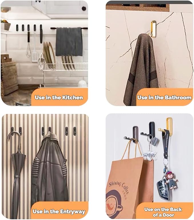2 Pack Gold Folding Wall Hooks - Heavy Duty 40lbs Foldable Coat Hooks for Bathroom, Closet & Entryway | Decorative Zinc Alloy Towel/Robe/Bag Hangers | Space Saving Wall Mounted Hooks