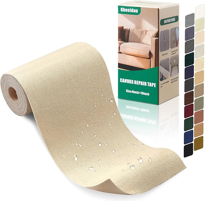 Gheeidau Canvas Repair Tape 4×70 Inch Waterproof Self-Adhesive Fabric Repair Patch for Repairing Boat Covers,Tents,Patio Umbrellas,Car Seats,Luggage,Sofas.(Beige)