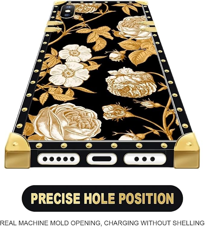 Compatible with iPhone Xs Max Case, Blooming Rose Golden Flower Luxury Golden Decoration for Girl Women Soft TPU Shockproof Protective Hard PC Back for iPhone Xs Max