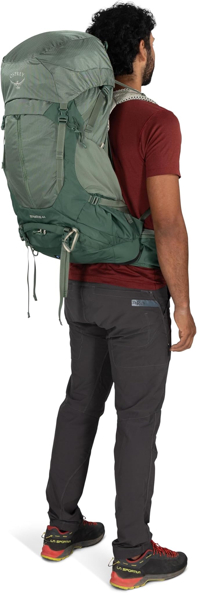 Osprey Stratos 44L Men's Hiking Backpack - Lightweight Backpacking Pack with Waterproof Raincover - Camping Bag, Pine Leaf