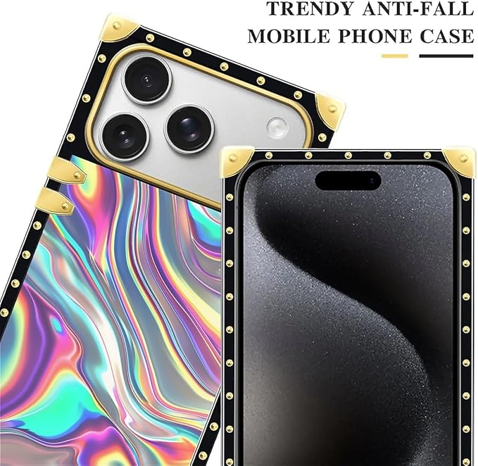 for iPhone 17 Pro Case Luxury Golden Decoration for Girl Women Soft TPU Shockproof Protective Hard PC Back for iPhone 17 Pro Crazy Pattern Holographic Abstract Iridescent Textures