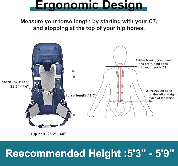N NEVO RHINO 40L Internal Frame Hiking Backpack for Men Women with Rain Cover, Lightweight Outdoor Backpacking Backpack for Camping, Hiking, Traveling