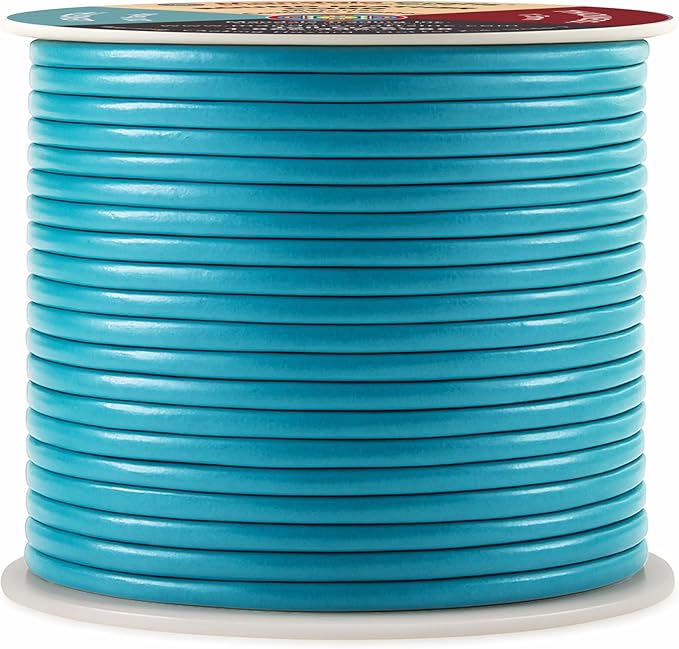 Mandala Crafts Round Genuine Turquoise Leather Cord for Jewelry Making – 1.5mm Cowhide Leather Rope String Lace for Kumihimo – 20 Yards Cowhide Craft Cording Spool